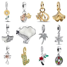 Hot selling fashion plants flowers charms rose gold pendants leaves sunflower beads DIY fit Pandora bracelets necklaces women parties designers jewelry gifts