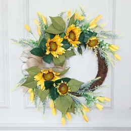 장식용 꽃 22 ''삼베 활 실크 꽃 잎과 함께 정문 여름을위한 인공 해바라기 화환 홈 장식