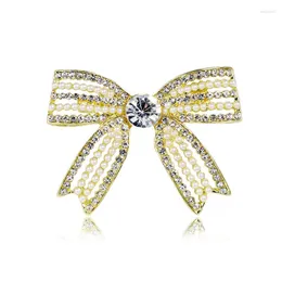 Brooches Creative Pearl Bow Brooch Simple And Super Shiny Delicate Temperament Corsage Ladies' Suit Fashion Accessory