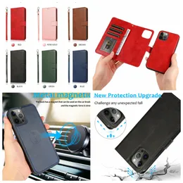 Retro 2in1 Detachable Leather Wallet Cases For Samsung S23 S22 Ultra Plus Note 20 A34 A54 A14 A53 A73 A33 A13 Car Bracket Holder Magnetic Removable Flip Cover Card Pouch