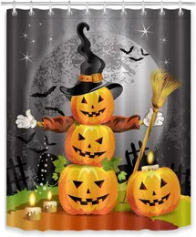 Tandborstehållare Halloween Pumpkins Dusch Curtain Magic Hat Ghost Broom Badrum Party Decor Badgardiner Vattentät polyestertyg 230809