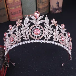 Bröllopshår smycken Kmvexo Barock Leaf Rose Pink Crystal Princess Bridal Crowns for Women Flowers Big Tiaras Wedding Jewelry Hair Accessories 230808