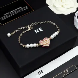 Designer for women charm bracciale perle perle a cuore rosa strass di tendenza della moda braccialetti doppi smalti regali belli