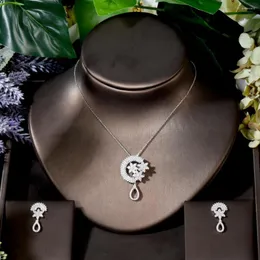 Necklace Earrings Set Fashion Luxury Leaf Flower Water Drop Women Wedding Cubic Zirconia Earring Dubai Jewelry Boucle D'oreille N-1750
