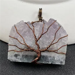 Hänge halsband Tree of Life Wire Wrap Amethyst kluster halsband oregelbunden naturlig kristallchip kvarts för kvinnliga män smycken