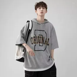 Sudaderas con capucha para hombre, ropa de calle Harajuku, ropa de Anime con estampado de letras finas para hombre, sudadera informal con capucha de Color gris, sudaderas para estudiantes escolares