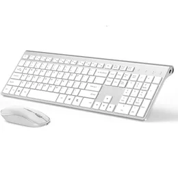 2.4G laddningsbart trådlöst tangentbord och mus ergonomisk design ryska engelska tyska franska bärbara dators silver