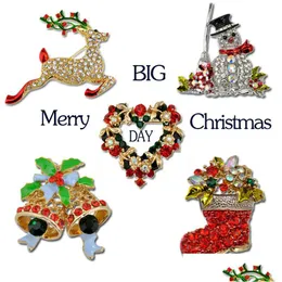 Pins Brooches Fashion 10 Styles Christmas Ladies Boot Boot Bell Snowman Slighter Brooch Pins Pins Diamante Оптовая китай