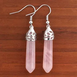Dangle Chandelier KFT Natural Healing Crystal Rose Pink Quartz Stone Earring Lapis Lazuli Amethyst Hexagon Column Dangle Hook Earrings Women Girls 230808
