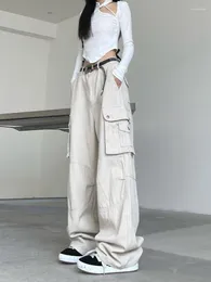 Pantaloni da donna HOUZHOU Techwear Harajuku Beige Cargo Jeans Donna Retro Y2K Streetwear Oversize Nero Gamba Larga Denim Pantaloni Hippie Donna
