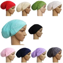 Scarves H1303 Latest Cotton Modal Underscarf With Lace Plain Muslim Hats Fast Delivery Can Choose Colors