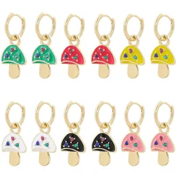 Fashion Cute Mushroom Hoop Earrings Drop Oil Inlaid Zircon Candy Color Earring for Women Girls Party Jewelry Gift