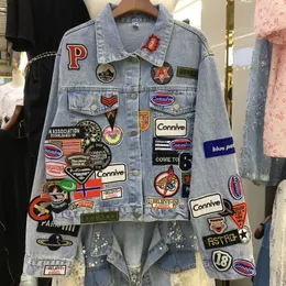 Womens Jackets Mens Cartoon Anime Embroidery Patches Denim Jacket Women Streetwear Fashion Trend Loose Jean Coat Outerwear 230808