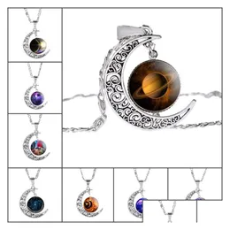 Kolye Kolyeleri Moda Kadınlar İçin Neba Uzay Evreni Galaxy Starry Sky Half Crescent Moon Sier Zincirleri Yeni Mücevher Drop Teslimat Kalemi DH61X