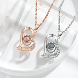 Necklace Women Heart Shape Shiny Rose Gold/Silver Jewelry Collier Female Designer Autumn Winter Cz Hollow Sweater ChainProjection Stone Pendant Necklace