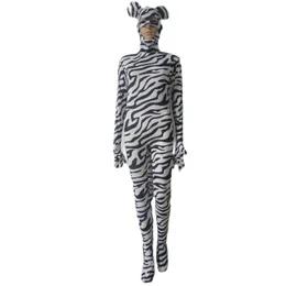 Halloween Cosplay Costume Animal Zebra-Strippe Wzory rajstopy Bodysuit Fancy Zenta