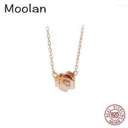 Kedjor Moolan Jewel Rose Pendant Necklace Women's 925 Sterling Silver Vintage French Romantic Handmade 3-Layer Flowers Lämpliga för Bir