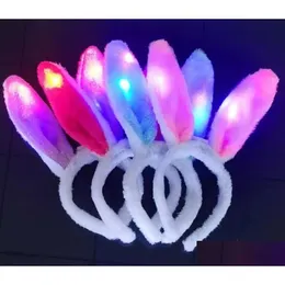 Favore di partito Led Orecchie da coniglio Fascia per capelli Light Up Lampeggiante Soffici fasce per orecchie di coniglio Paillettes Copricapo Costume Cosplay Fascia per capelli Donna Hal Dhocq