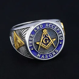 Bröllopsringar gratis och accepterade murare Blue Lodge Freemason Masonic 925 Sterling Silver Ring 230808