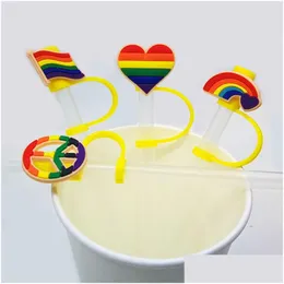 Drinking Straws Custom Rainbow Flag Sile St Toppers Accessories Er Charms Reusable Splash Proof Dust Plug Decorative 8Mm Party Drop Deliver