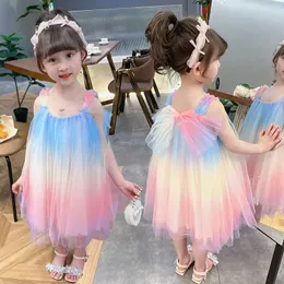 Girl's Dresses Gaun Putri Anak Perempuan Masa Kecil Warna-warni Gaun Pantai Kasa Gradien Bayi Perempuan Baru Musim Panas 2023 Gaun Pelangi Anak-anak Mode 2-6T