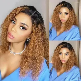 1B/27 Ombre Color Human Hair Lace Frontal Wigs With Baby Pre Plucked Brazilian 13x4 Front Curly Wig