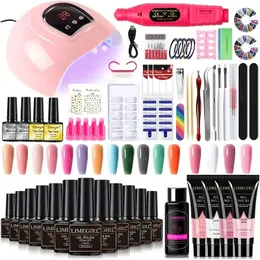 Limegirl Manicure Set: Få professionella nagelförlängningar, gel nagellack, akrylpaket UV LED Nail Lamp Kit allt i ett kit!