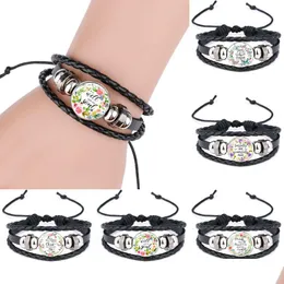 Charmarmband Nya kristna bibel flätat läderrep wrap Bangle for Women Glass Cabochon Christians Skrift Religiösa smycken D DHQBZ