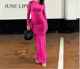 Basic Casual Dresses JUNE LIPS 2023 New Temperament Sexy Slim Fit Open Back Long Sleeve Panel Wrapped Hip Split Long Dress Women's Nightclub Dress J2308009