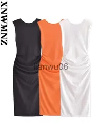 Vestidos casuais básicos XNWMNZ feminino sexy vestido midi de cor sólida com ombreiras moda feminina decote redondo sem mangas vestido de verão sem costas senhora J2308009