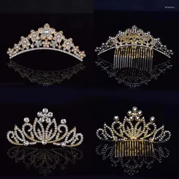 Клипсы для волос Детские мини -принцесса короны Комбрустальные свадебные свадебные тиары для женщин девочки с ростом жемчужина свадебная вечеринка