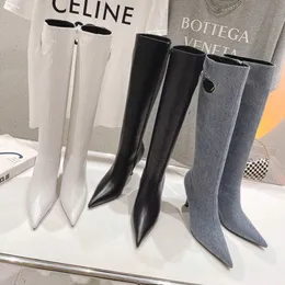 2023 Australia designer Pointed High-heeled elastic winter boots with pointed toes Knee Elastic for Women Autumn and Winter Large Knitting Sock over the knee boot