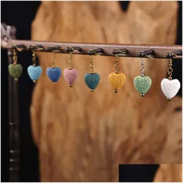 Dangle Chandelier 8 Renk Lav Kaya Kalp Şekli Küpe Esansiyel Yağ Difüzör Doğal Taş Damla Kulak Yüzük Kadınlar Moda Arom Dhrxb