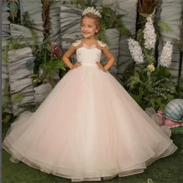 Girl Dresses Flower Dress White Fluffy Tulle Lace Shiny Pearl Wedding Elegant Little Child First Piece Communion Party