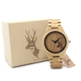 BOBO Bird Classic Bamboo Träklocka älg Deer Head Casual armbandsur Bambu Band Quartz Watches For Men Women152w