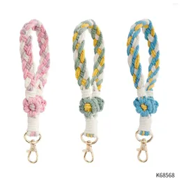 Keychains Crochet BOHO MACRAME KEYCHAIN | Wristlet Lanyard With Disy Flower Handmade Braided Key Chain Gifts Accessories