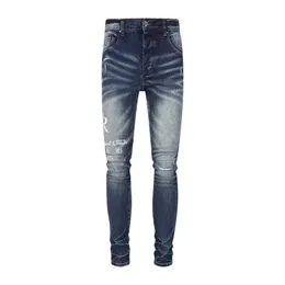 Designer stack jeans jeans europeo jean jeans ricami trapunte strappato per marchio di tendenza pantalone antage maschi pieghe