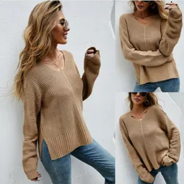 Women's Sweaters 2023 Autumn And Winter Woman's V-neck Split Fork Pullover