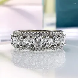 حلقات الكتلة S925 Silver European and American Full Diamond Row Ring Horse Wild Women's Wide