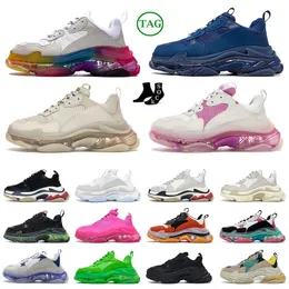 Nuove scarpe firmate Paris Triple S Nero Avorio Viola Beige Suola trasparente Verde neon Glitter Scarpe balenscaigas marroni Uomo Donna Casual Sneakers piatte Scarpe da ginnastica