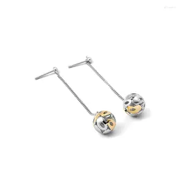 Orecchini pendenti SA SILVERAGE Vero argento sterling 925 Placcato oro 14 carati Goccia a sfera per donna CZ Nappa lunga