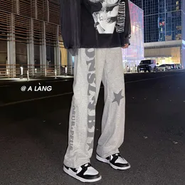 Męskie spodnie jesienne liter pieczony Hiphop Spodnie męska moda Koreańska moda na High Street Mash Mashome prosta lampka luźne spodnie 230808