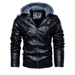 Herrjackor Autumn Winter Leather Jacket Men Ankomst Motorcykel Outwear Warm Fleece Hooded and Coats L 5XL 230809