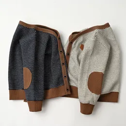 Pullover Children Knit Cardigan Spring Autumn Boys Sweters Vneck Striped Kids Knitting Sweater Kurtka BB180 230809