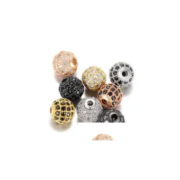 Pärlor 5st/Lot Round Ball CZ 8mm 10mm Diy Metal Bead Brass Micro Pave Cubic Zirconia Spacer Charms Wholesale Vnistar Drop Delivery Hom Dhgat