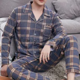 Suo Chao% 100 Pamuk Pijama Erkekler Gevşek Gündelik Ekose Placow Gare Pijamaları Ev Kıyafetleri Gecikme Homewear X0809