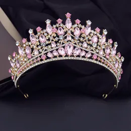 Bröllop hår smycken lyxiga rosa kristall bröllop krona kungliga drottning tiaras pannband flickor prom brud huvudbonad brud diadem hår smycken tillbehör 230808