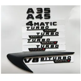 Matt Black Letters A35 A45 V8 Biturbo Turbo 4Matic+ Fender Trunk Tunk Sadmeshs for Mercedes Benz AMG W176 W177