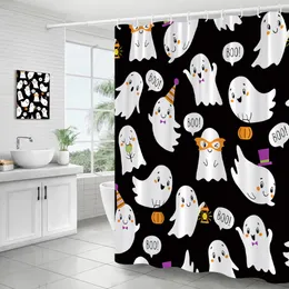 Tandborstehållare roliga tecknade spöken duschgardiner pumpa halloween barn bad gardin vattentätt polyester tyg badrum dekor med krokar 230809