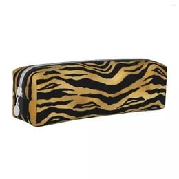 Gold Tiger Stripes Animal Pencil Cases Fashion Leopard Pen Box Bag Student Stor lagringsstudenter Skola gåva